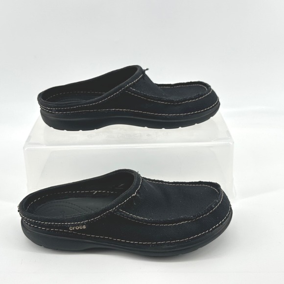 CROCS Other - Crocs Santa Cruz Clog Mule Men 8 Black Slip On Canvas Shoes Comfort Slip On